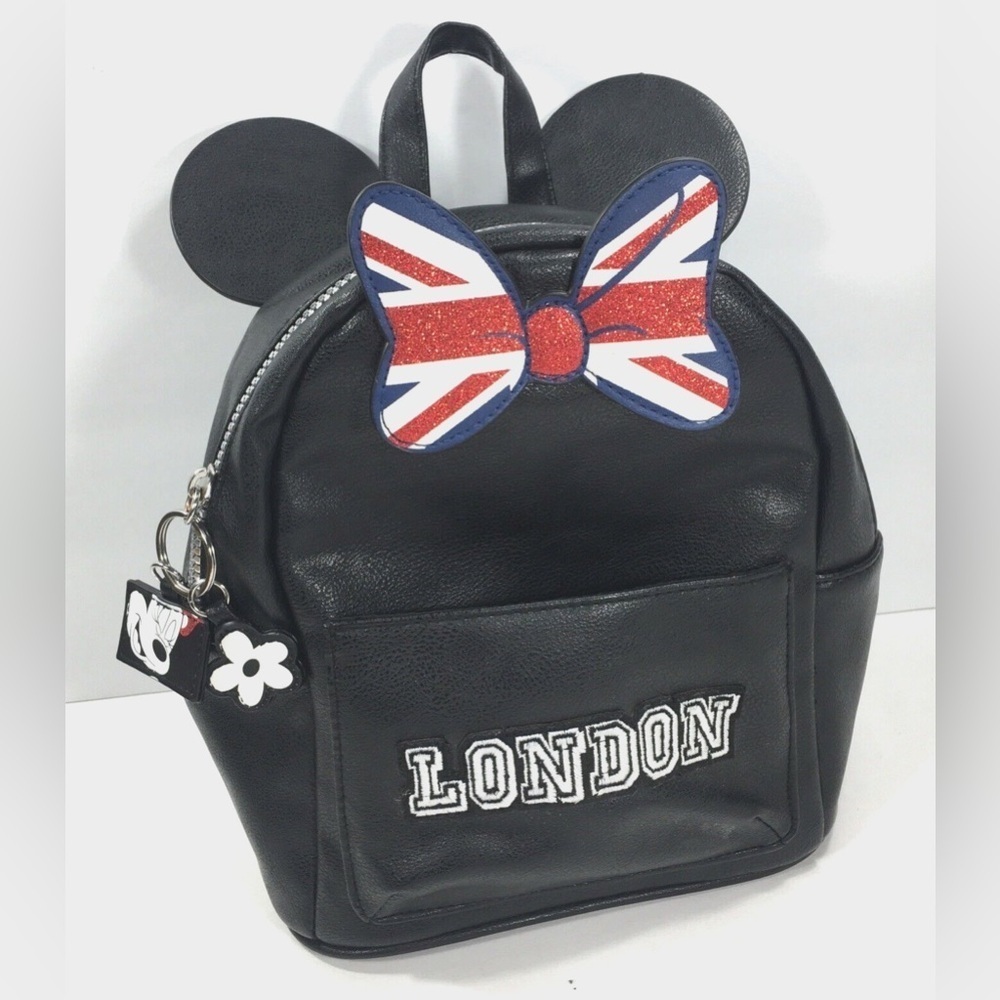 Disney primark mini Black Backpack with London Patch and Bow, mickey ears